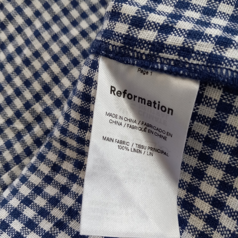Reformation Raphael Linen Maxi Dress Challah Check Blue White Gingham M - Picture 9 of 16